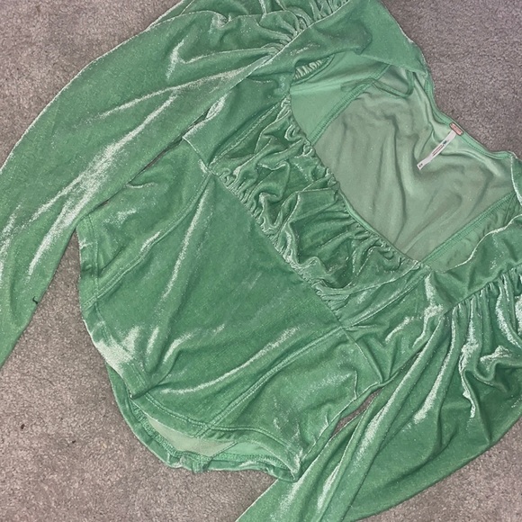 👼🏼Vintage Free People Green Velvet long sleeve corset top 👼🏼 M - Picture 1 of 3